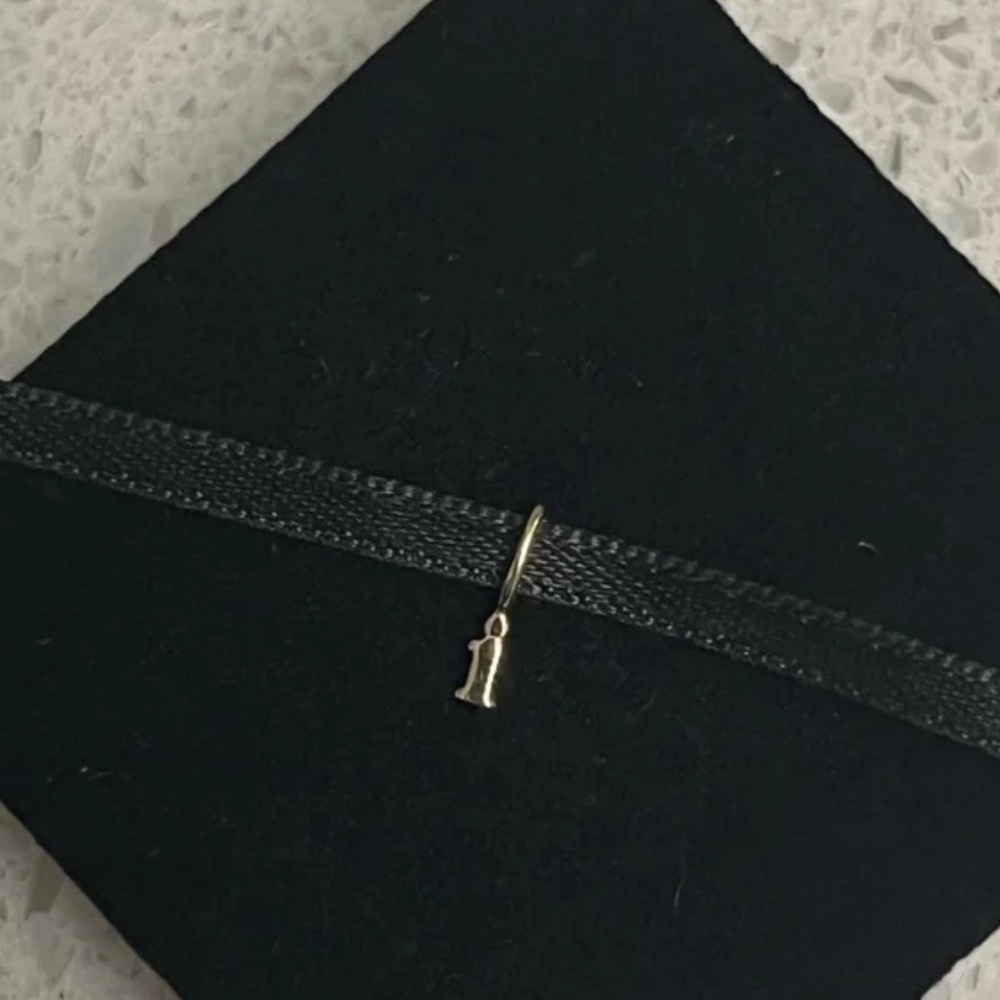 Catbird “Tiniest Alphabet Charm” in solid 14k yellow gold, letter “i“